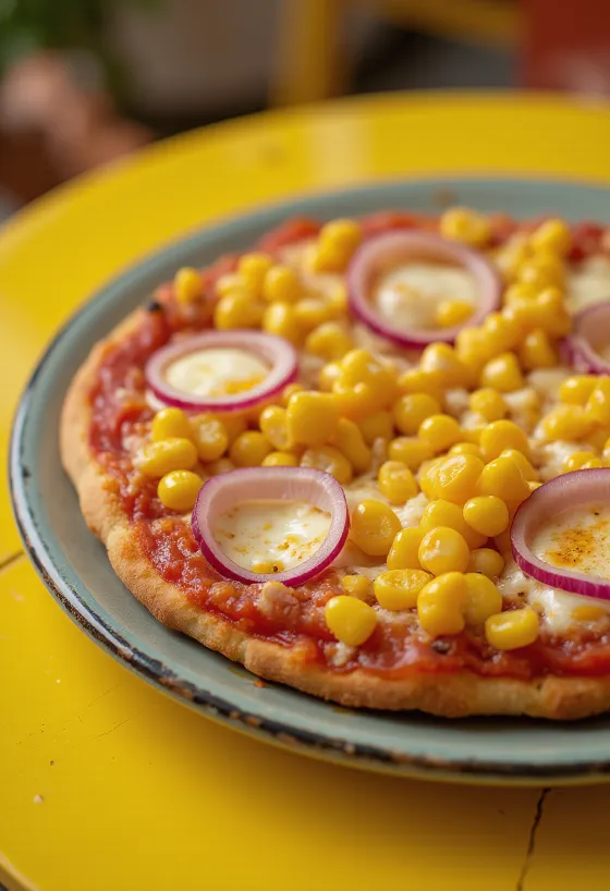 Vers gebakken pizza met maïs