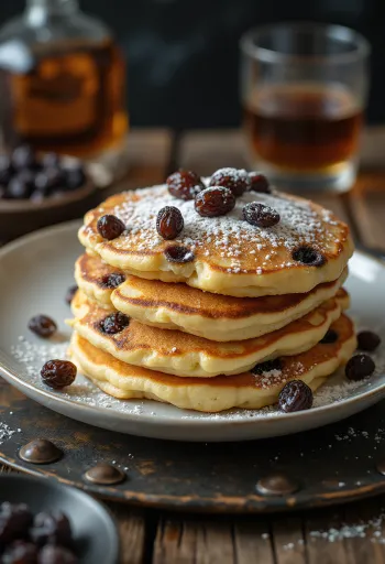 Pannenkoeken met rum en rozijnen vers gebakken