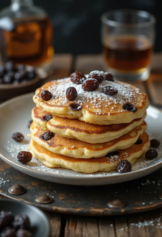 Pannenkoeken met rum en rozijnen vers gebakken