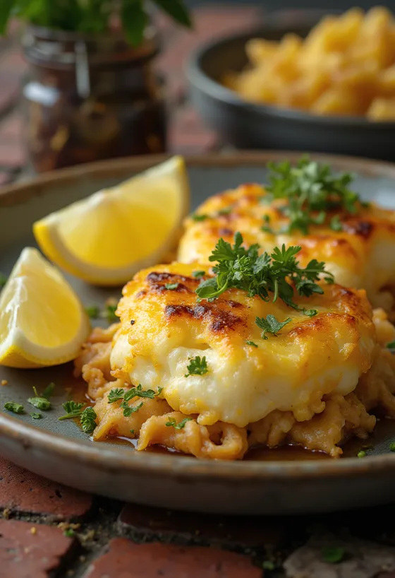 Saganaki met verse kruiden, goudbruin gebakken, bestrooid met citroen en groene kruiden