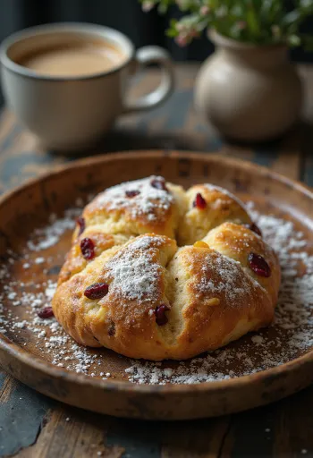 Chai latte Stollen in plakjes gesneden, met kruidig deeg