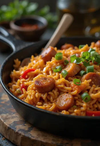 Jambalaya met kip, rijke smaken en kleurrijke ingrediënten