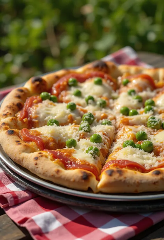 Pizza ai Piselli met doperwten en kaas