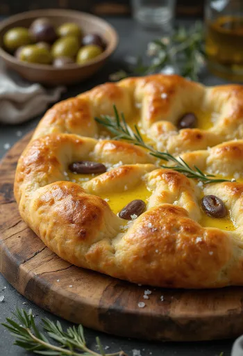 Pizza Focaccia met zout en olijfolie uit Ligurië