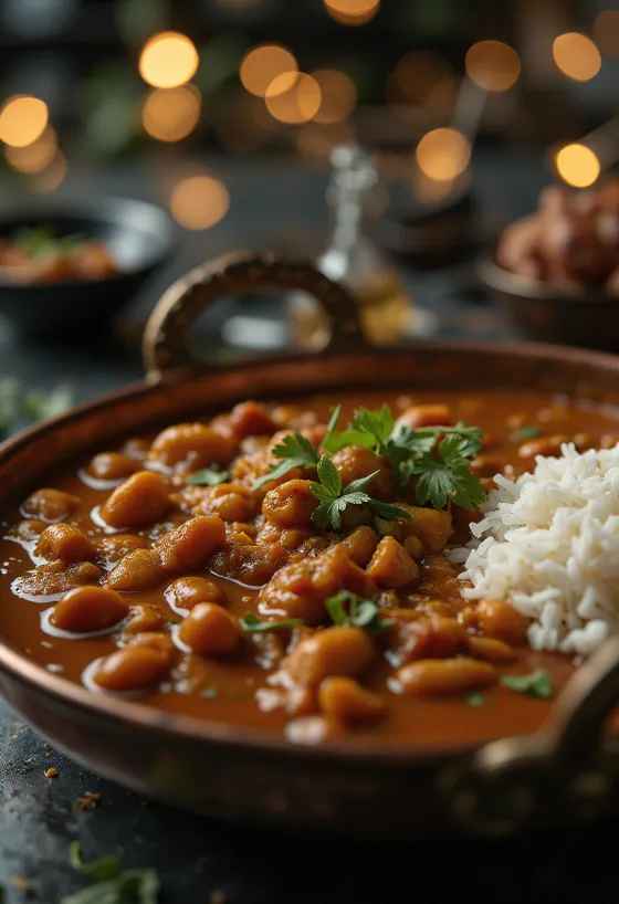Rajma dal, Indiaas kruidig bonengerecht geserveerd met verse koriander
