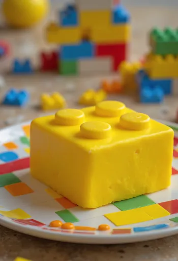 LEGO-taart met kleurrijke fondant en bouwsteendecoratie