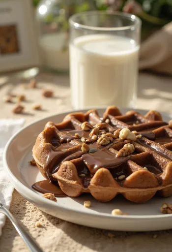 Melkchocoladewafels met gesmolten chocolade en chocoladestukjes