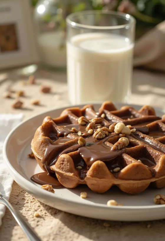 Melkchocoladewafels met gesmolten chocolade en chocoladestukjes