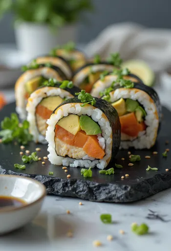 Vegan sushi met tofu, groenten en sojasaus