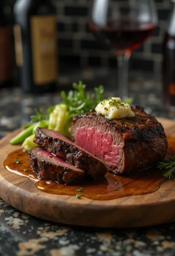 Chateaubriand steak, geserveerd met gestoomde groenten en boter