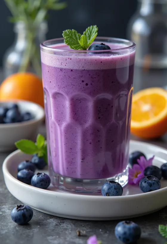 Sinaasappel-blauwe bessen smoothie in een glas
