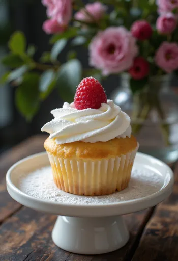 Versgebakken kwark-frambozen cupcake