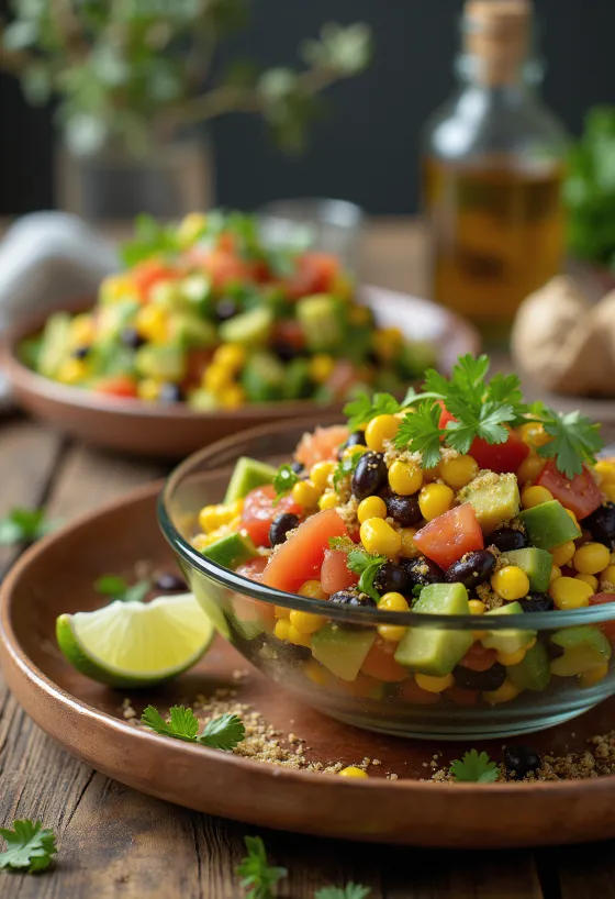 Vegan Mexicaanse salade met zwarte bonen en avocado