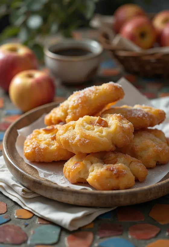 Apple Fritter geserveerd met poedersuiker