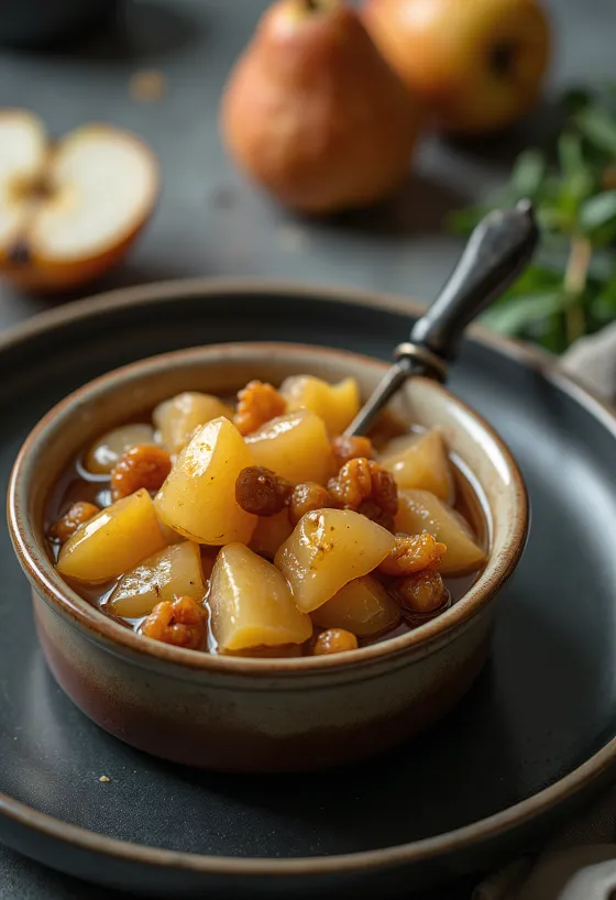 Zoetzure perenchutney geserveerd