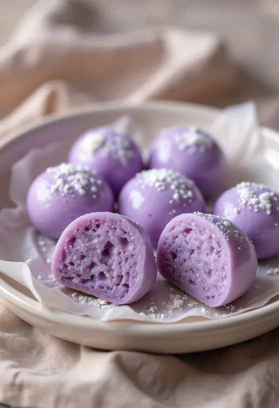 Mochi met Ube, vers geserveerd