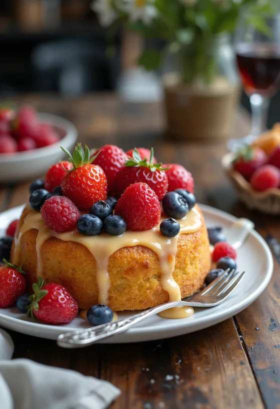 Zomerse vruchtentaart versierd met vers fruit
