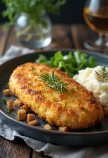 Pozharsky cutlet, Russische kipburger met boter en paneermeel, geserveerd met aardappelpuree