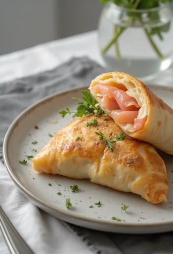 Luxe calzone gevuld met gerookte zalm, dille en romige kaas