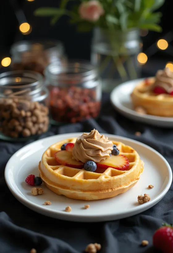 DIY wafelbar met toppings: aardbei, banaan, Nutella, bacon, kaas, slagroom, ahornsiroop