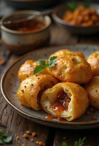 Khasta kachori met zoete tamarindesaus, fris en kruidig