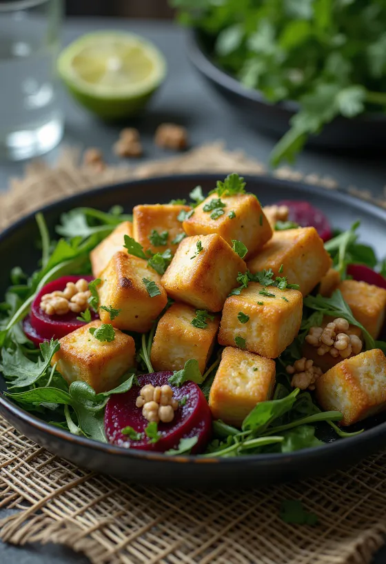 Limoen gebakken tofu met bietensalade