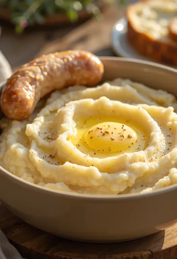 Romige aardappelpuree gemengd met boter en room