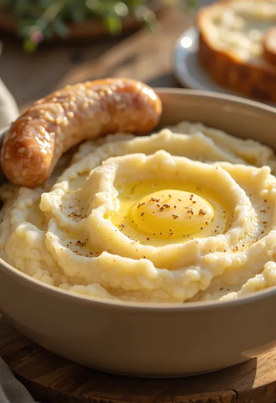 Romige aardappelpuree gemengd met boter en room