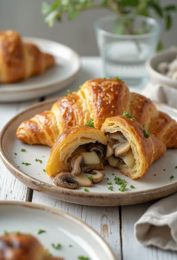 Croissant met champignonvulling geserveerd