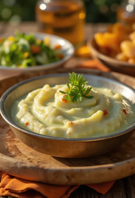 Munt-yoghurtchutney geserveerd met gegrilde groenten