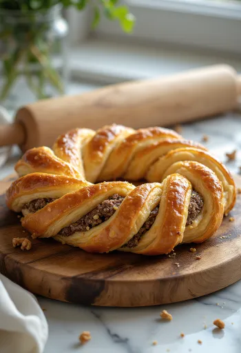 Vegan kringle met walnoot en kaneel, vers geserveerd op een bord