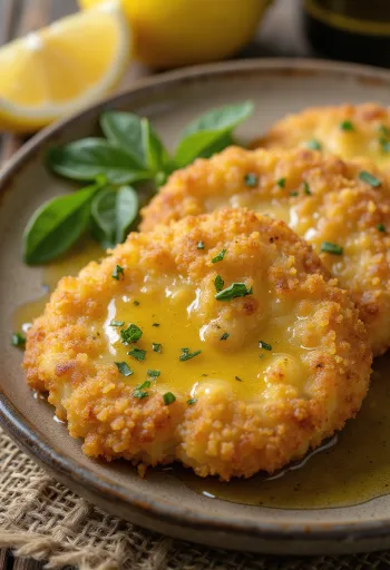 Milanesa in olijfolie, krokant gepaneerd vlees, geserveerd met citroen