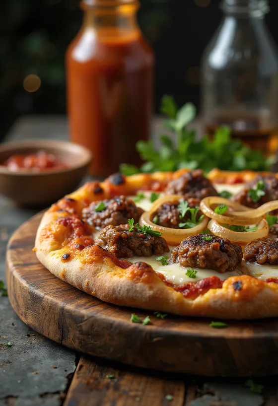 Pizza Kenyan Nyama Choma geserveerd