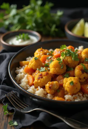 Vegan curry-ovenschotel met bloemkool
