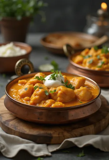 Butter Chicken, Indiase kip in botersaus versierd met verse koriander