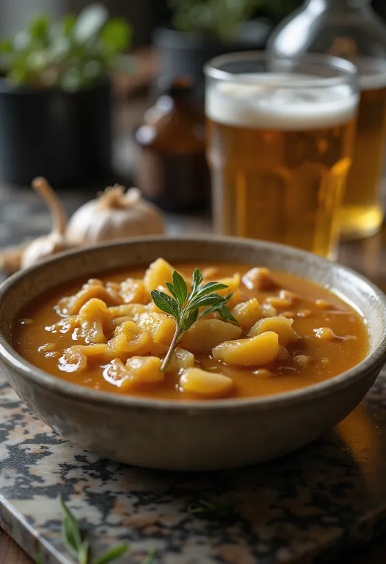 Bier-rozemarijnsaus met knoflook in een kom