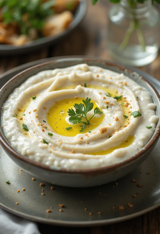 Yoghurt-tahinisaus geserveerd