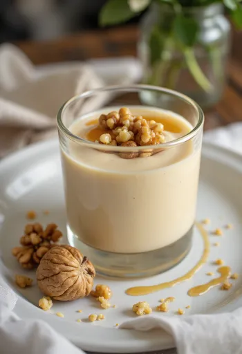 Honing-walnootcrème geserveerd in een glas