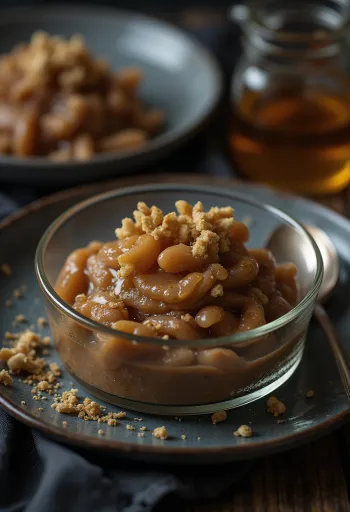 Honing-kastanjepuree geserveerd op een bord