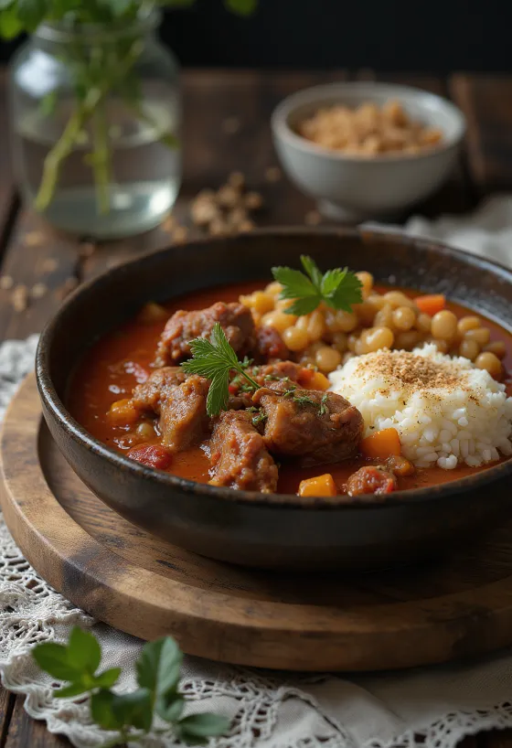 Pörkölt met duif, op traditionele Hongaarse wijze bereid