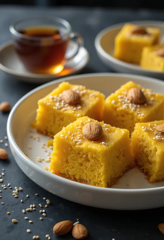 Sfouf Libanese cake geserveerd