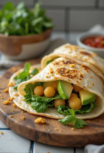 Spinaziewrap met kikkererwten, avocado en verse groenten geserveerd