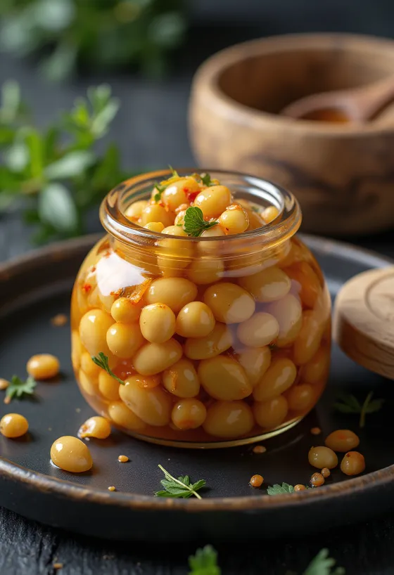 Gekruide ingelegde lotuszaad in een pot