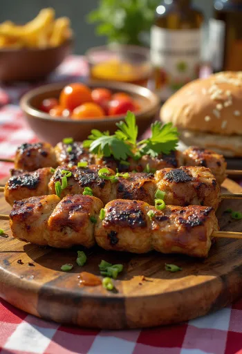Kamelenkebab geserveerd met verse salade en pitabrood.