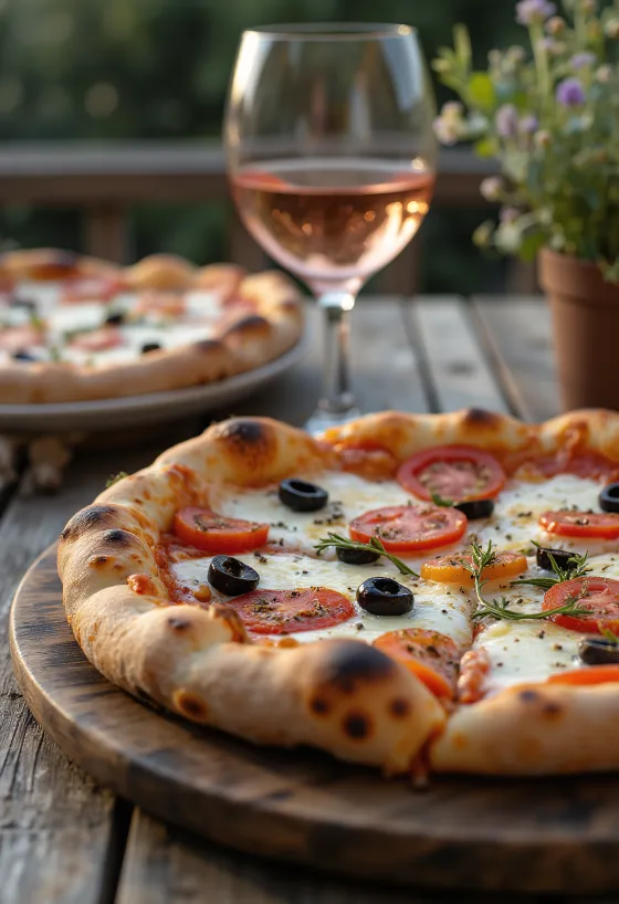 Pizza Provençale met tomaat, zwarte olijven en Provençaalse kruiden