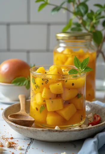 Achar Indiase augurk in pot