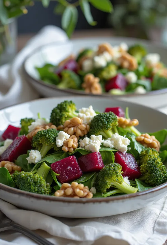 Bieten-broccolisalade met notendressing