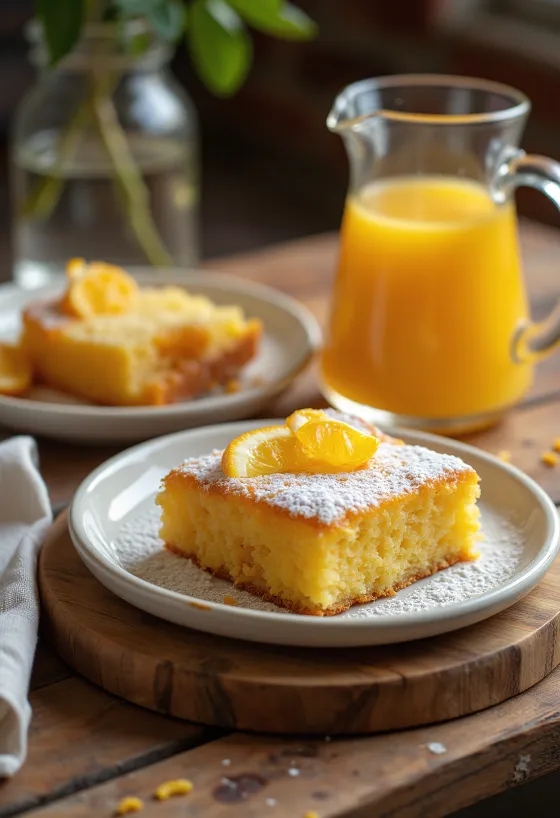 Honing-sinaasappelcake geserveerd