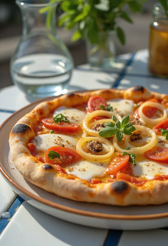 Pizza Pugliese met rode ui en ansjovis