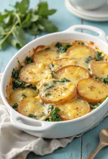 Vegan spinazie-aardappelovenschotel